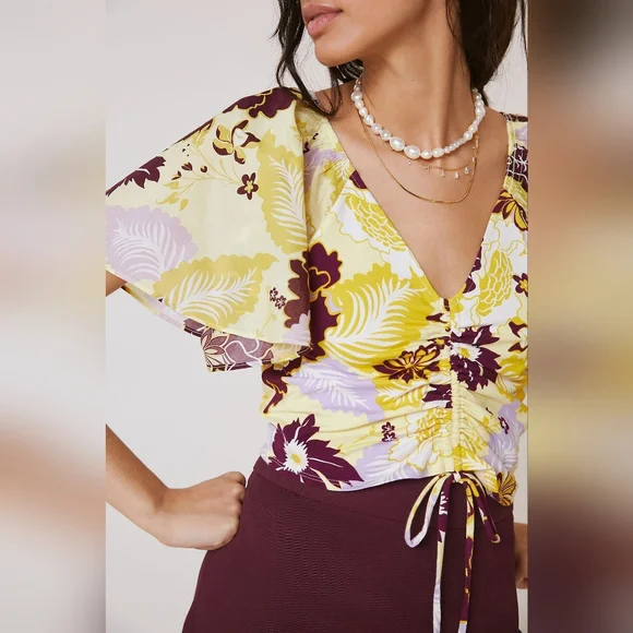 Maeve Floral Yellow and Purple Top - Picture 2 of 7